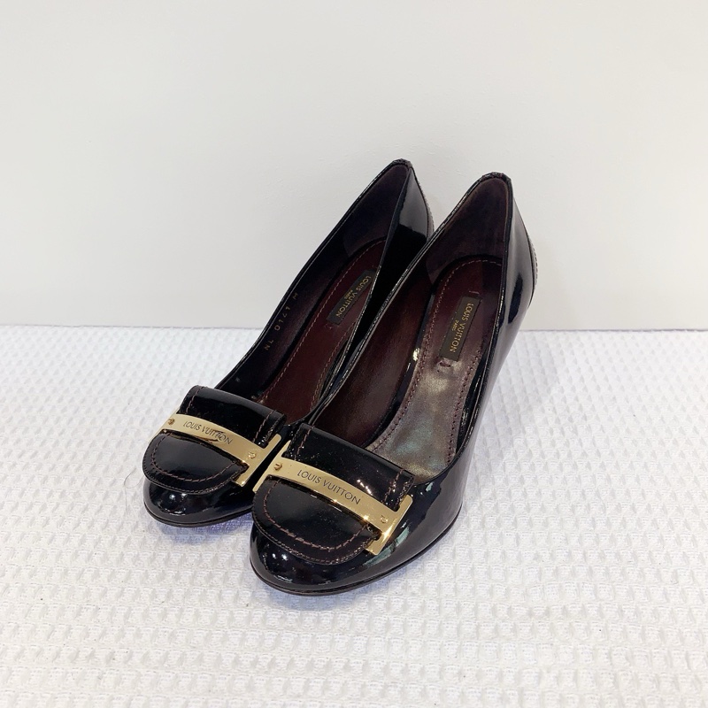 LV/路易威登黑色H金扣方頭高跟鞋,99新,36碼-2
