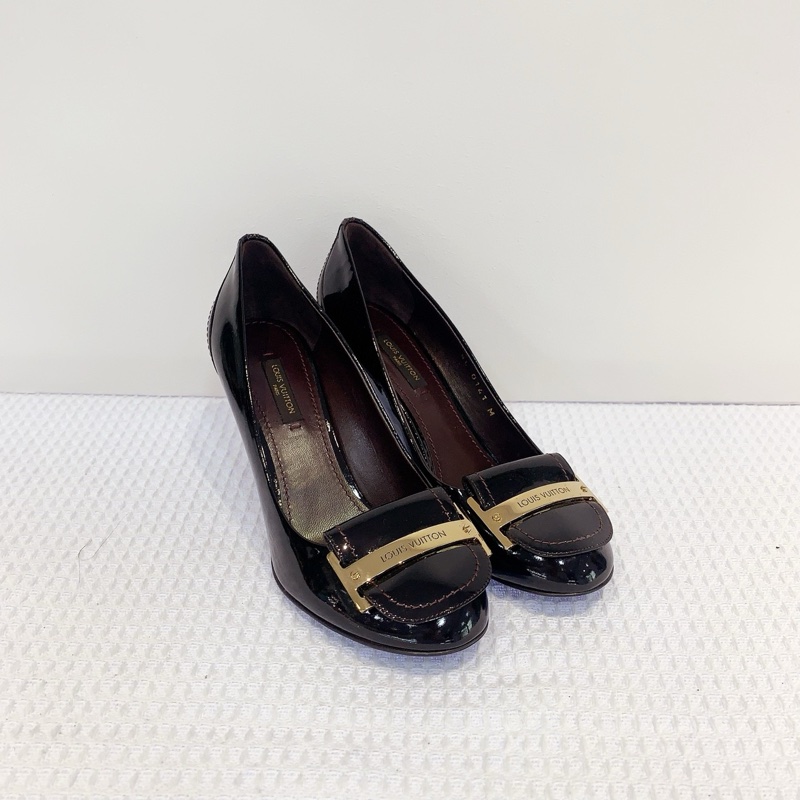 LV/路易威登黑色H金扣方頭高跟鞋,99新,36碼-3