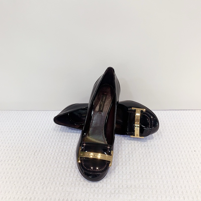 LV/路易威登黑色H金扣方頭高跟鞋,99新,36碼-6