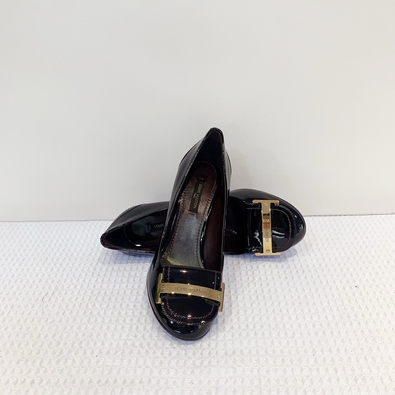 LV/路易威登黑色H金扣方頭高跟鞋,99新,36碼-7