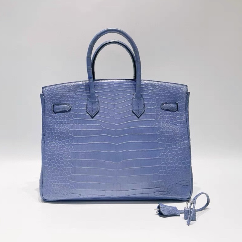 Hermes Birkin 35cm 霧面 倒V 7E 明藍色鰐魚 銀扣 框M 2009 價格美麗 自用超值-1