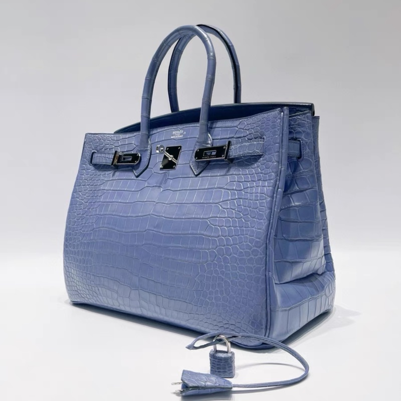 Hermes Birkin 35cm 霧面 倒V 7E 明藍色鰐魚 銀扣 框M 2009 價格美麗 自用超值-2