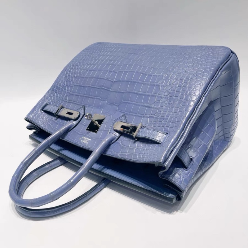 Hermes Birkin 35cm 霧面 倒V 7E 明藍色鰐魚 銀扣 框M 2009 價格美麗 自用超值-3