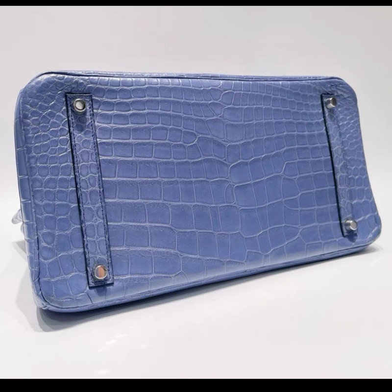 Hermes Birkin 35cm 霧面 倒V 7E 明藍色鰐魚 銀扣 框M 2009 價格美麗 自用超值-4