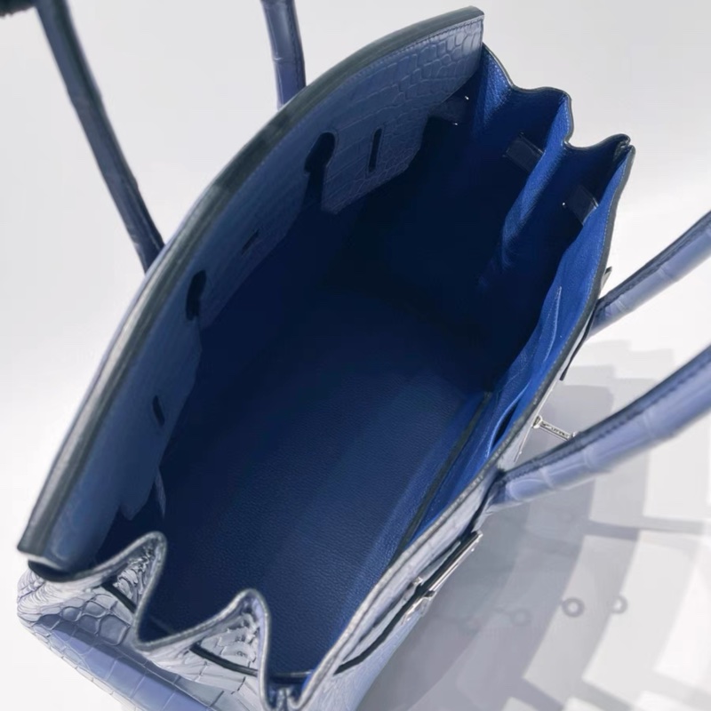 Hermes Birkin 35cm 霧面 倒V 7E 明藍色鰐魚 銀扣 框M 2009 價格美麗 自用超值-5