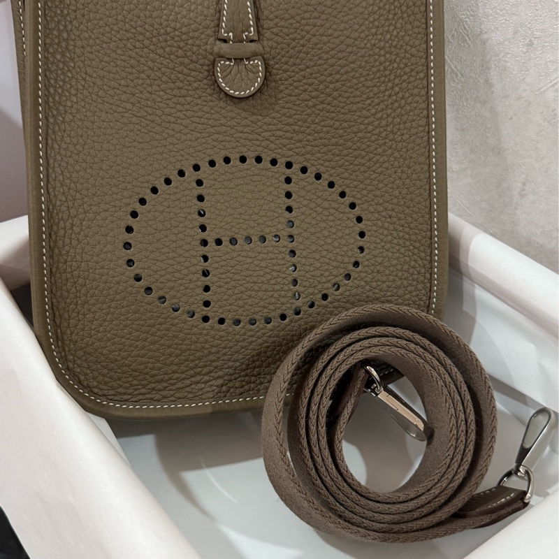 Hermes 愛馬仕 Mini Evelyne 二代短背帶 大象灰銀扣 全新 K刻-9