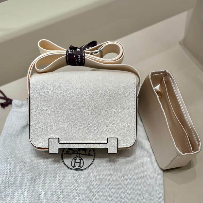 Hermes 99新 閒置 geta 木屐包 I2 奶油白/銀扣 山羊皮-0