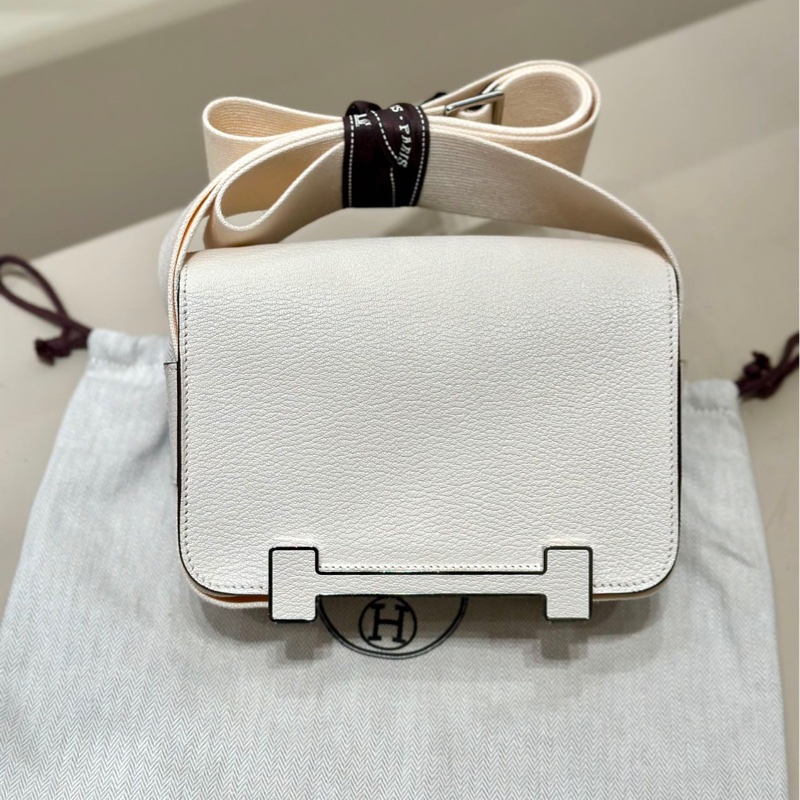 Hermes 99新 閒置 geta 木屐包 I2 奶油白/銀扣 山羊皮-1
