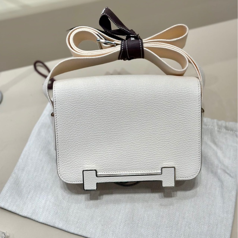 Hermes 99新 閒置 geta 木屐包 I2 奶油白/銀扣 山羊皮-2