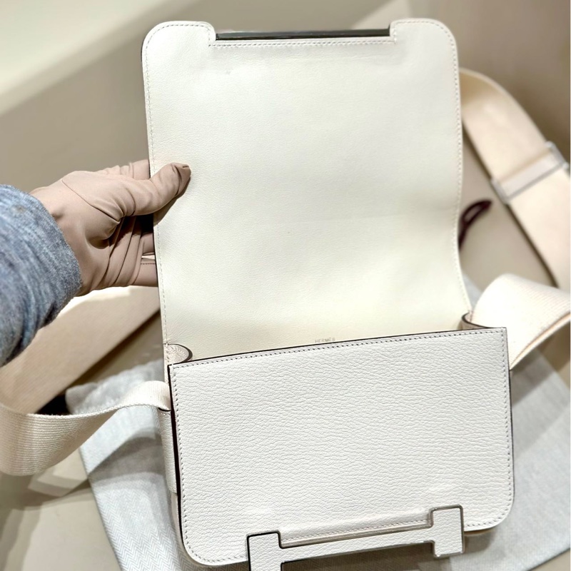 Hermes 99新 閒置 geta 木屐包 I2 奶油白/銀扣 山羊皮-7