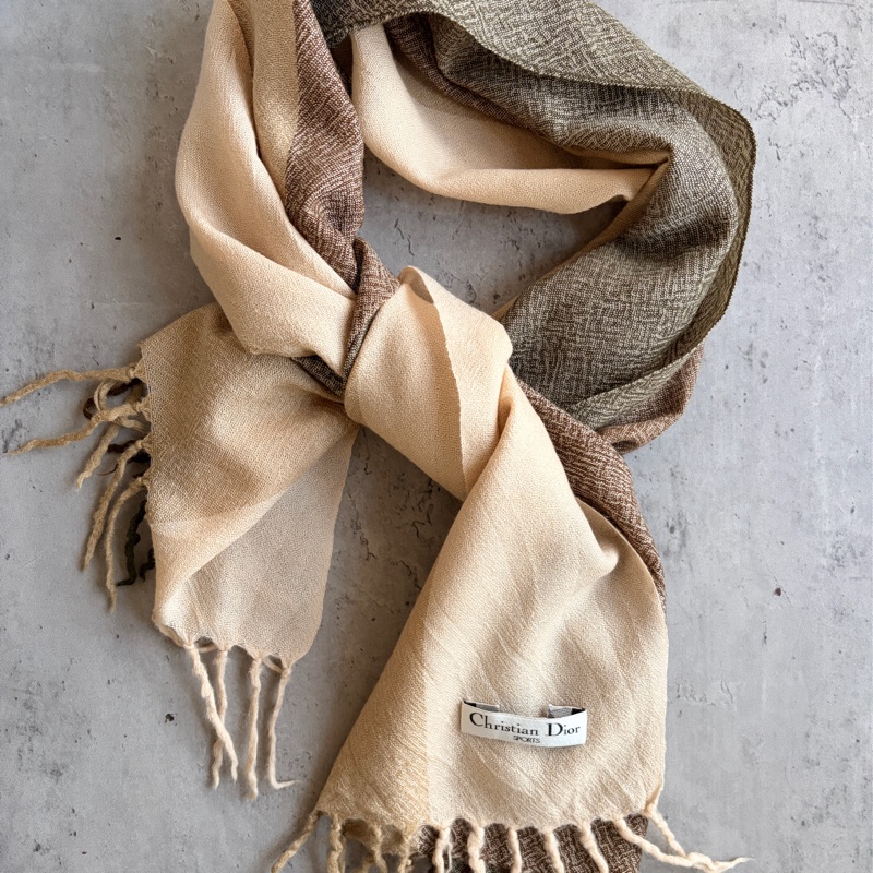 Christian Dior Sports 薄圍巾 四季可用 棉麻材質 淺棕色-14