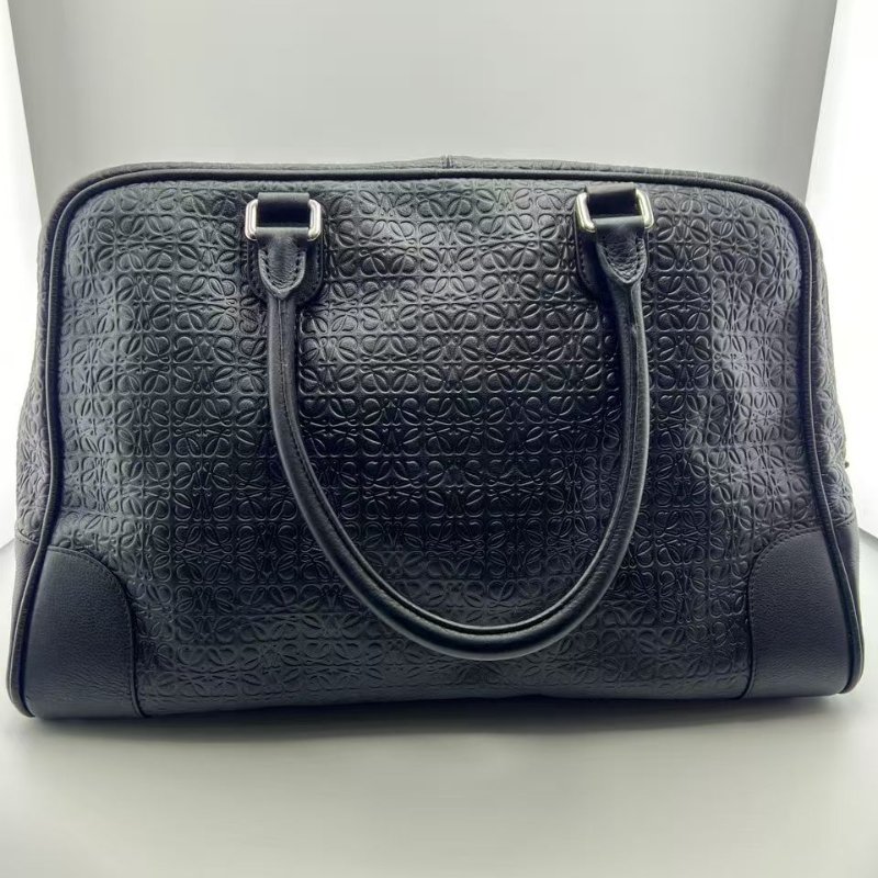 LOEWE Amazona 46 黑色全皮壓花旅行袋-9