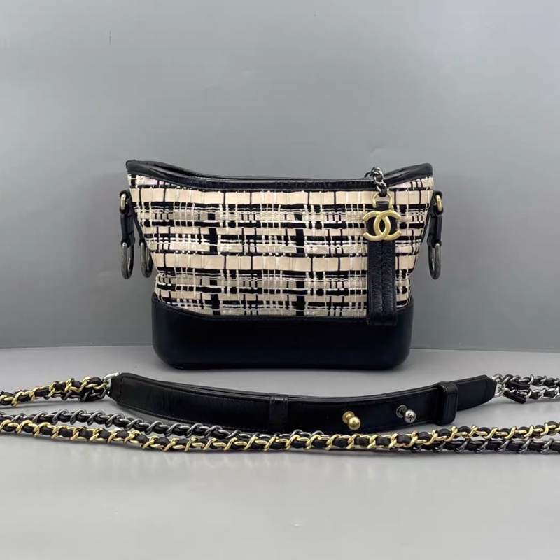 【95%新 ✨ 全網最低價！檢漏價！】Chanel 流浪包小號 毛呢拼色 黑白經典-0