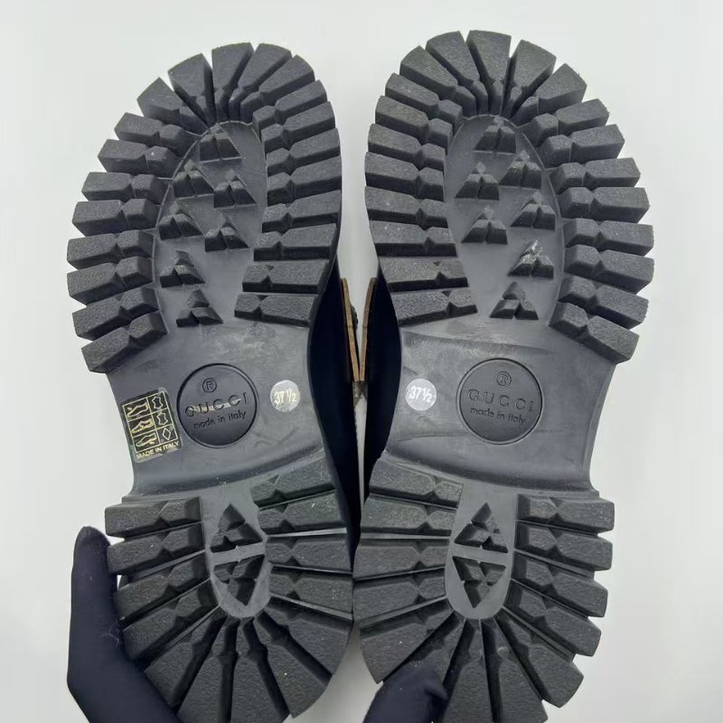 GUCCI 黑色皮革馬銜釦厚底樂福鞋-5