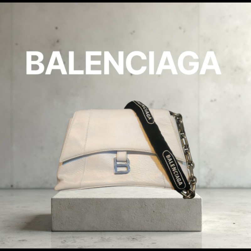 ‼️年前限時特賣‼️(原28800)至1/25⏰【8成新】㊣✨BALENCIAGA✨巴黎世家 白色 沙漏包 牛皮 鎖鏈 背帶 肩背包 腋下包 鏈條包/二手包/二手精品/保證正品🌳二手樹屋🌳-0