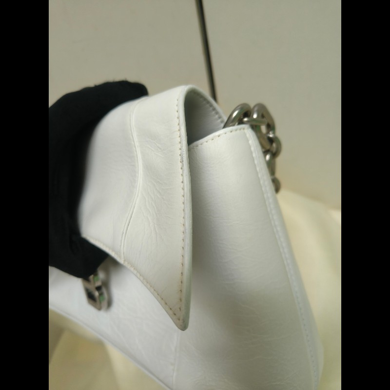 ‼️年前限時特賣‼️(原28800)至1/25⏰【8成新】㊣✨BALENCIAGA✨巴黎世家 白色 沙漏包 牛皮 鎖鏈 背帶 肩背包 腋下包 鏈條包/二手包/二手精品/保證正品🌳二手樹屋🌳-15