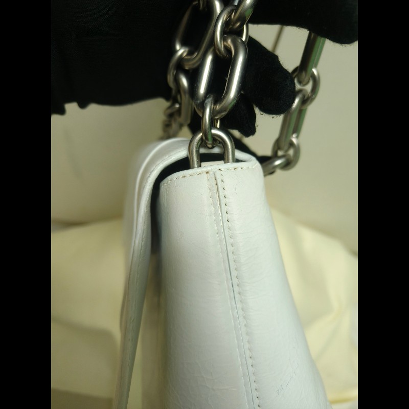 ‼️年前限時特賣‼️(原28800)至1/25⏰【8成新】㊣✨BALENCIAGA✨巴黎世家 白色 沙漏包 牛皮 鎖鏈 背帶 肩背包 腋下包 鏈條包/二手包/二手精品/保證正品🌳二手樹屋🌳-18