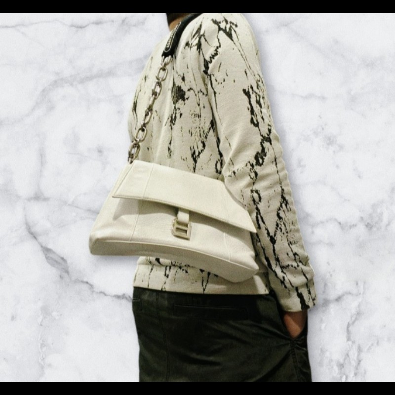 ‼️年前限時特賣‼️(原28800)至1/25⏰【8成新】㊣✨BALENCIAGA✨巴黎世家 白色 沙漏包 牛皮 鎖鏈 背帶 肩背包 腋下包 鏈條包/二手包/二手精品/保證正品🌳二手樹屋🌳-57