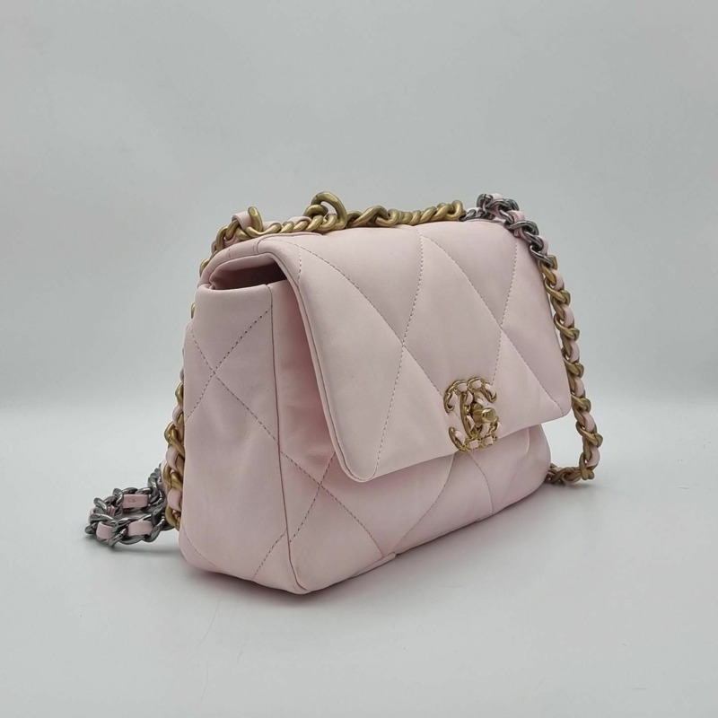 【包稅】CHANEL 香奈兒 19 中型粉紅單肩包-3