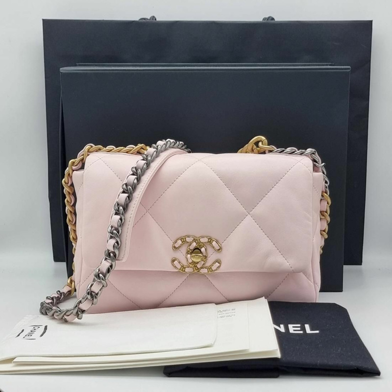 【包稅】CHANEL 香奈兒 19 中型粉紅單肩包-7