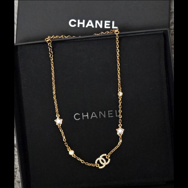Chanel 香奈兒 經典雙C 滿鑽星星 垂墜晶鑽 鎖骨鍊 項鍊-0