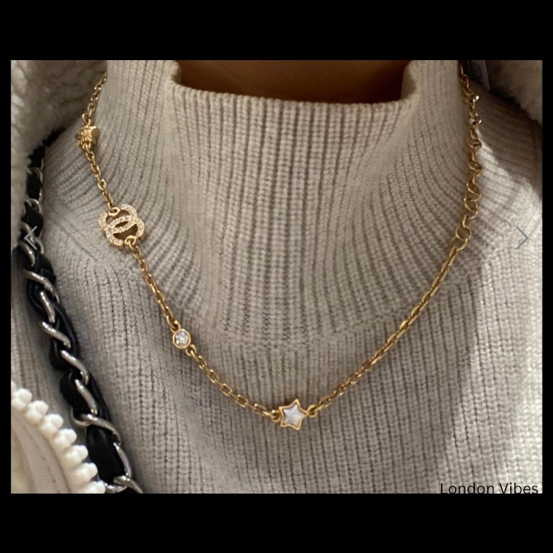 Chanel 香奈兒 經典雙C 滿鑽星星 垂墜晶鑽 鎖骨鍊 項鍊-1