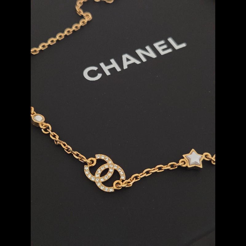 Chanel 香奈兒 經典雙C 滿鑽星星 垂墜晶鑽 鎖骨鍊 項鍊-5