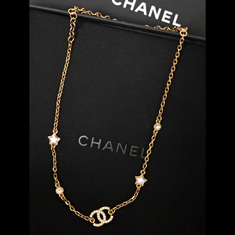 Chanel 香奈兒 經典雙C 滿鑽星星 垂墜晶鑽 鎖骨鍊 項鍊-10