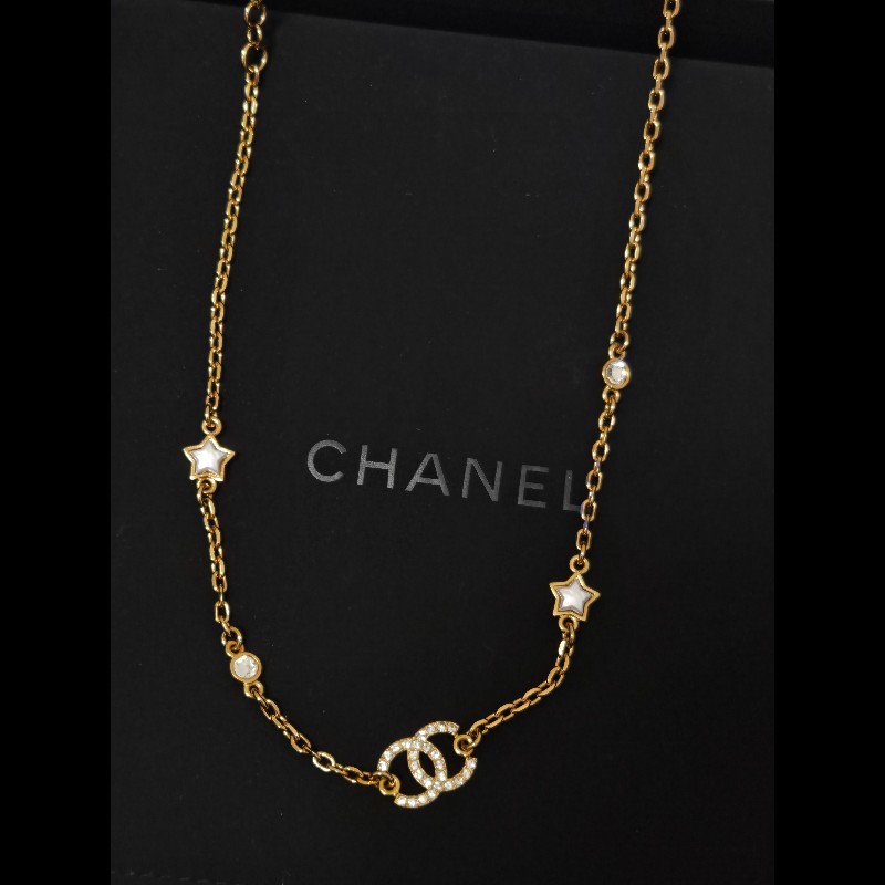 Chanel 香奈兒 經典雙C 滿鑽星星 垂墜晶鑽 鎖骨鍊 項鍊-11