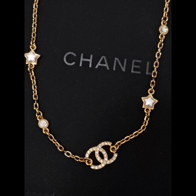 Chanel 香奈兒 經典雙C 滿鑽星星 垂墜晶鑽 鎖骨鍊 項鍊-12