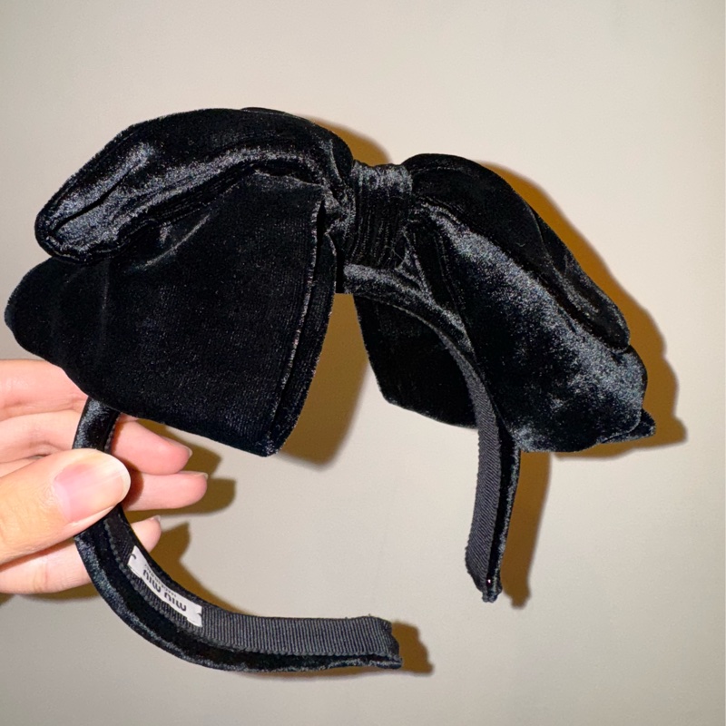 miumiu 黑色蝴蝶結髮箍-0