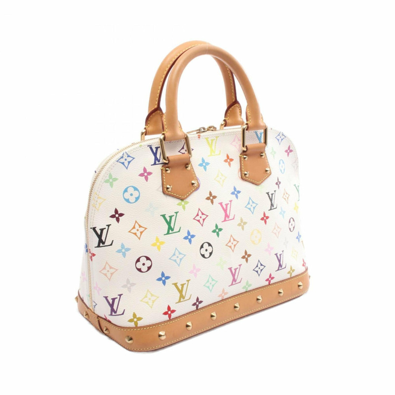 路易威登 Alma 手提包,PVC 塗層帆布和皮革,Monogram Multicolore 圖案,女士款,白色,M92647-1