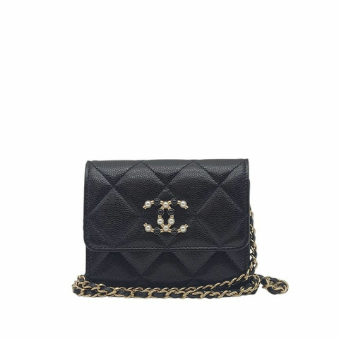 CHANEL CC鑽石鏈條皮夾卡包斜背包