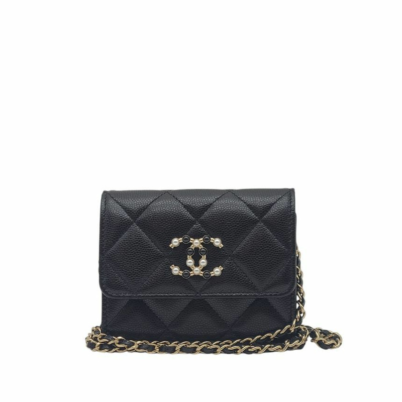 【包稅】CHANEL CC鑽石鏈條皮夾卡包斜背包-4