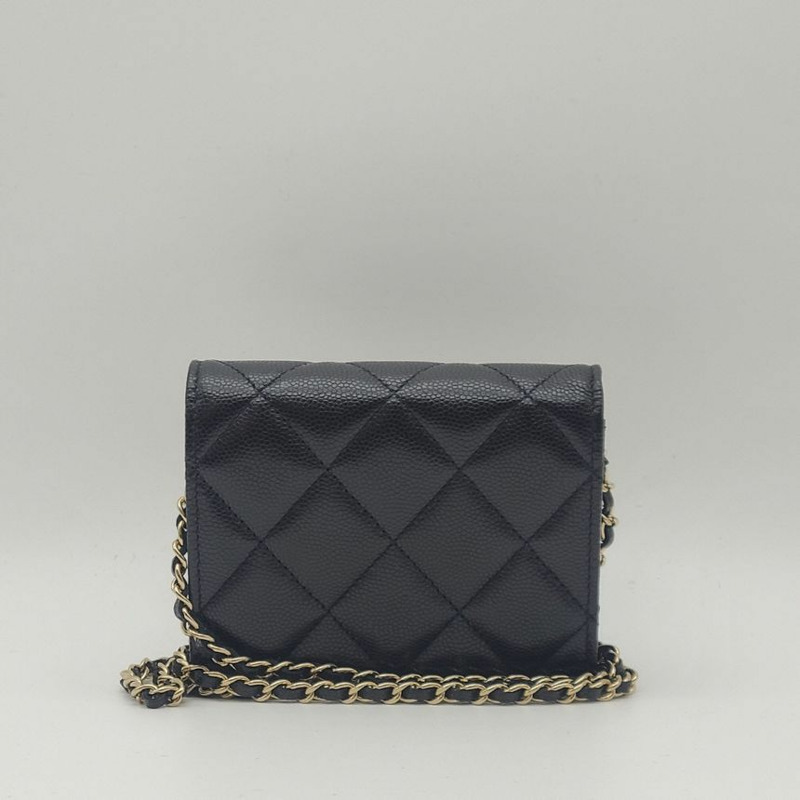 【包稅】CHANEL CC鑽石鏈條皮夾卡包斜背包-6