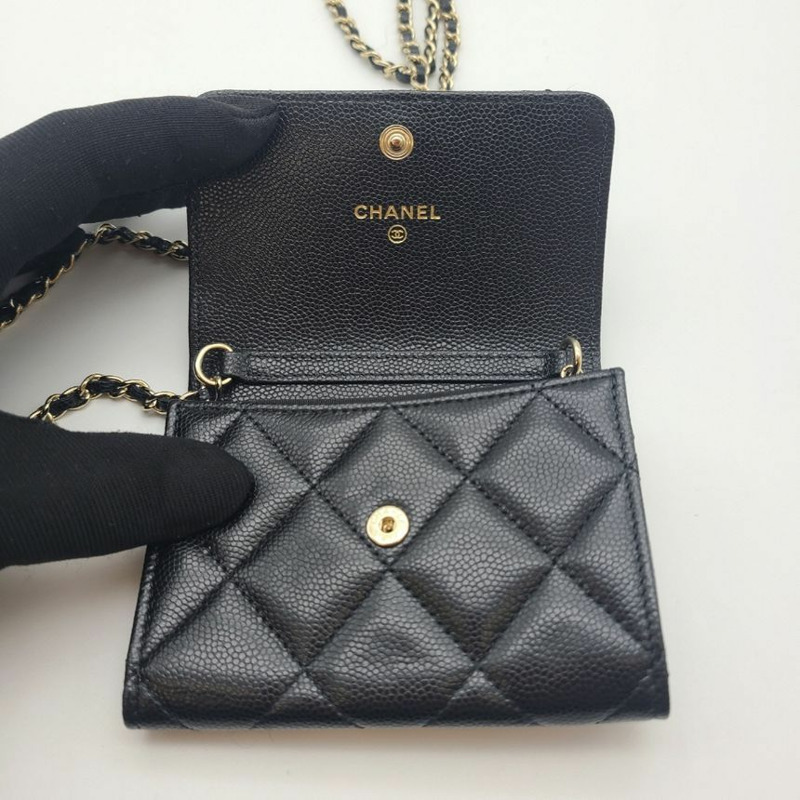 【包稅】CHANEL CC鑽石鏈條皮夾卡包斜背包-7