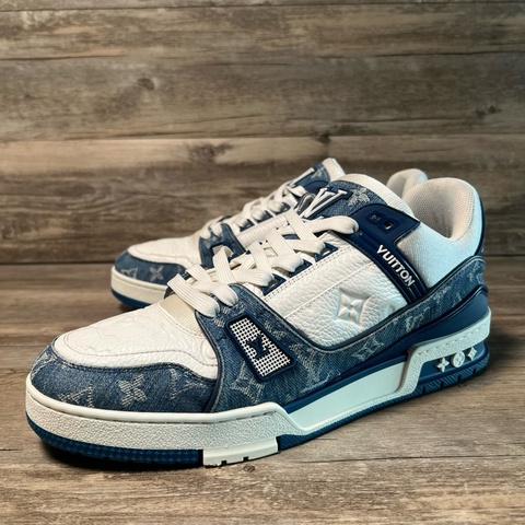 LV Trainer 牛仔布皮革 時尚板鞋 男女同款 牛仔藍白42.5 碼
