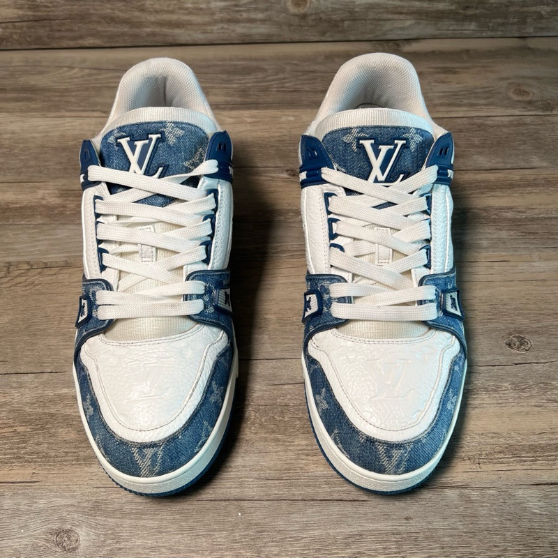 LV Trainer 牛仔布皮革 時尚板鞋 男女同款 牛仔藍白42.5 碼-4