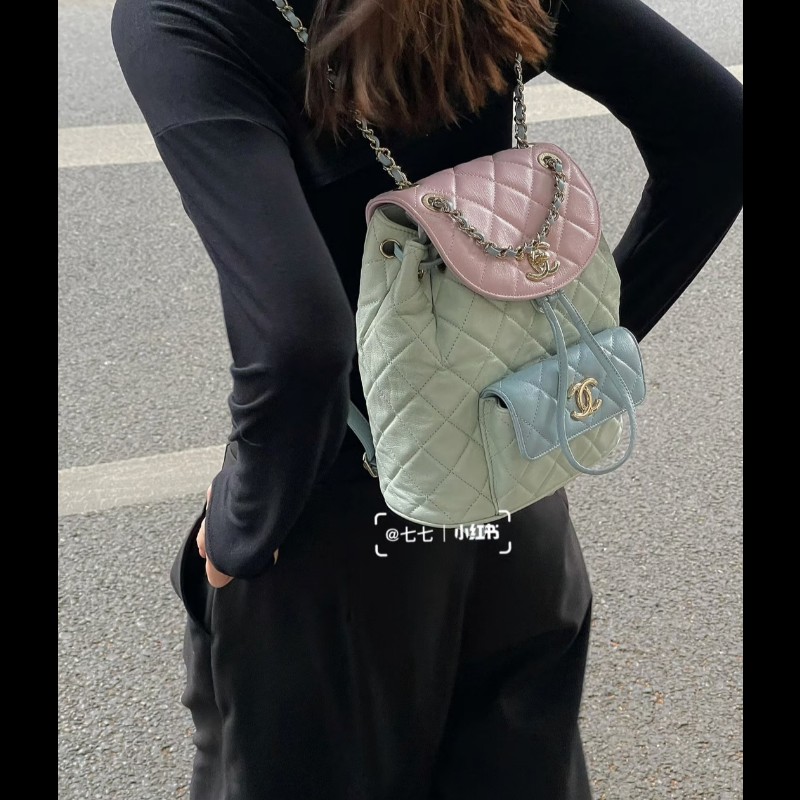 Chanel 香奈兒 Duma 夢幻馬卡龍拼色 菱格紋後背包-2