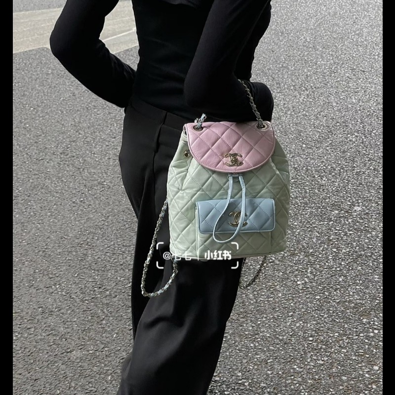 Chanel 香奈兒 Duma 夢幻馬卡龍拼色 菱格紋後背包-4