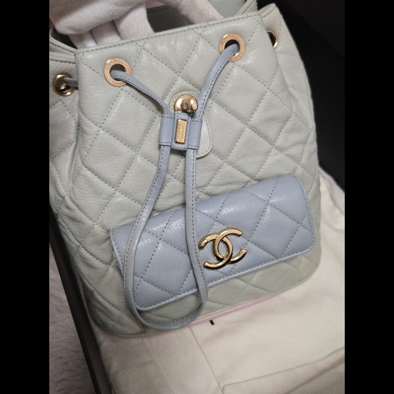 Chanel 香奈兒 Duma 夢幻馬卡龍拼色 菱格紋後背包-22