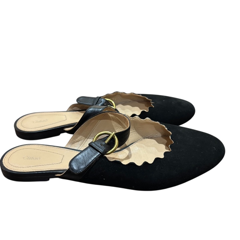 【美收精品】CHLOE 黑色絨布拖鞋 4-715-1