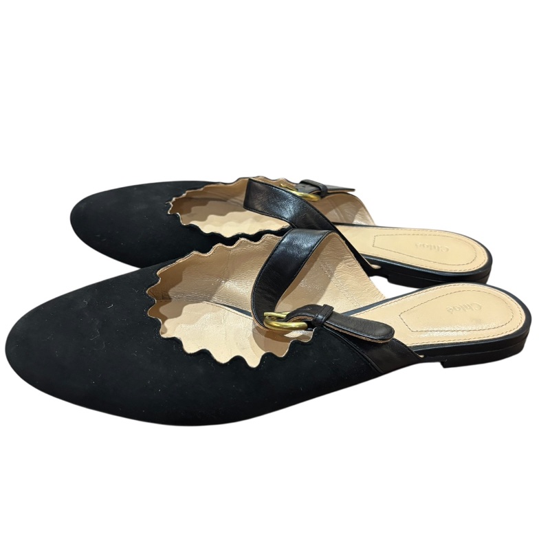 【美收精品】CHLOE 黑色絨布拖鞋 4-715-3