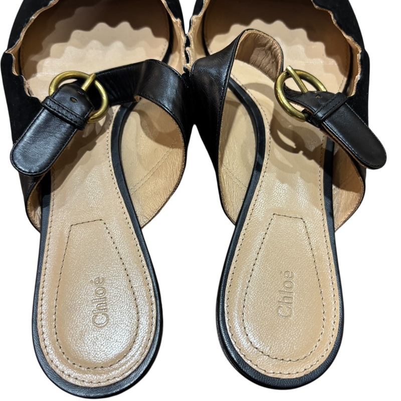 【美收精品】CHLOE 黑色絨布拖鞋 4-715-4