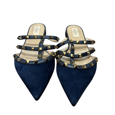 【美收精品】VALENTINO 深藍色鉚釘拖鞋 4-716