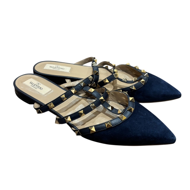 【美收精品】VALENTINO 深藍色鉚釘拖鞋 4-716-1