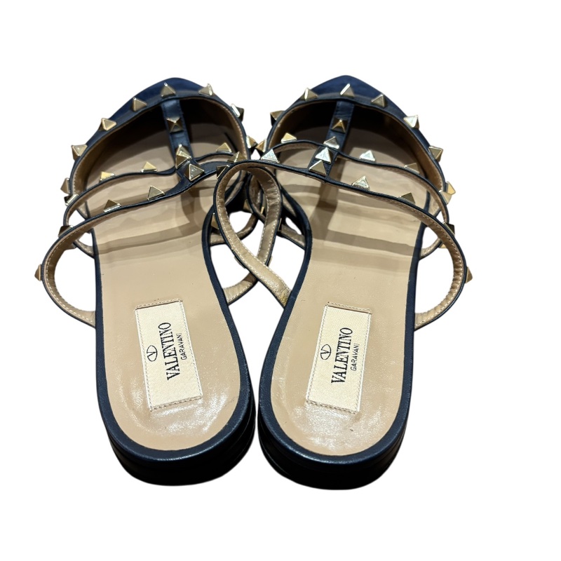 【美收精品】VALENTINO 深藍色鉚釘拖鞋 4-716-2