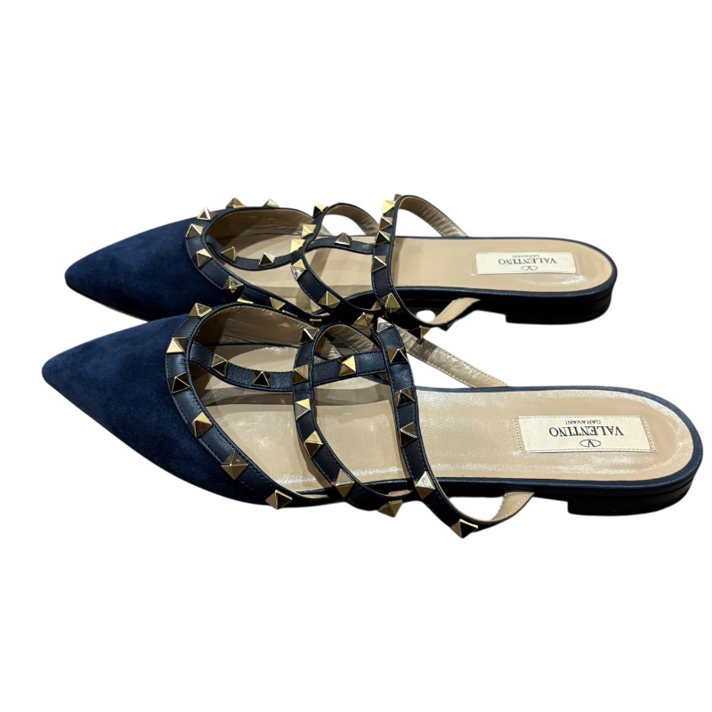 【美收精品】VALENTINO 深藍色鉚釘拖鞋 4-716-3