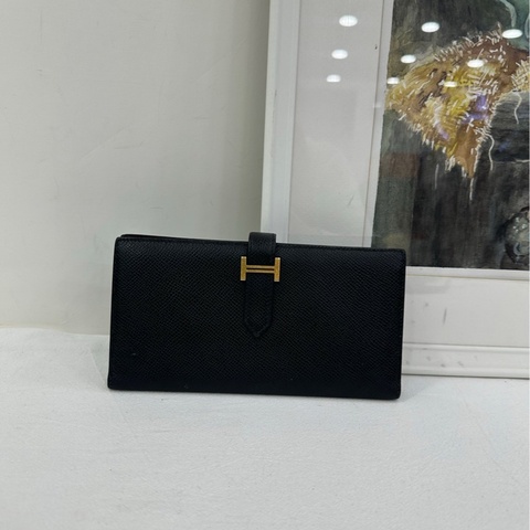 Hermes 愛马仕 bearn 錢包 黑金 epsom皮 Y刻