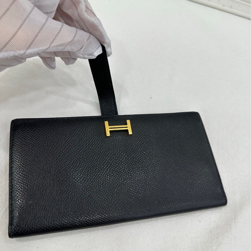 Hermes 愛马仕 bearn 錢包 黑金 epsom皮 Y刻-5